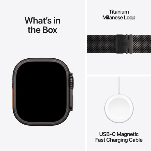 Apple Watch Ultra 3, 49mm, Black Titanium Case, GPS + Cellular [2025] - Black Titanium Milanese Loop - S