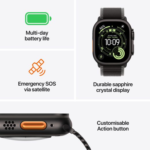 Apple Watch Ultra 3, 49mm, Black Titanium Case, GPS + Cellular [2025] - Black Ocean Band