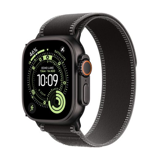 Apple Watch Ultra 3, 49mm, Black Titanium Case, GPS + Cellular [2025] - Black/Charcoal Trail Loop - S/M