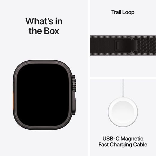 Apple Watch Ultra 3, 49mm, Black Titanium Case, GPS + Cellular [2025] - Black/Charcoal Trail Loop - S/M
