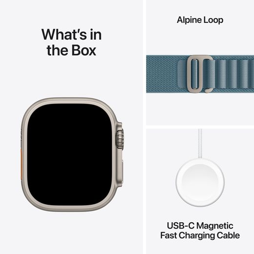Apple Watch Ultra 3, 49mm, Natural Titanium Case, GPS + Cellular [2025] - Light Blue Alpine Loop - Medium