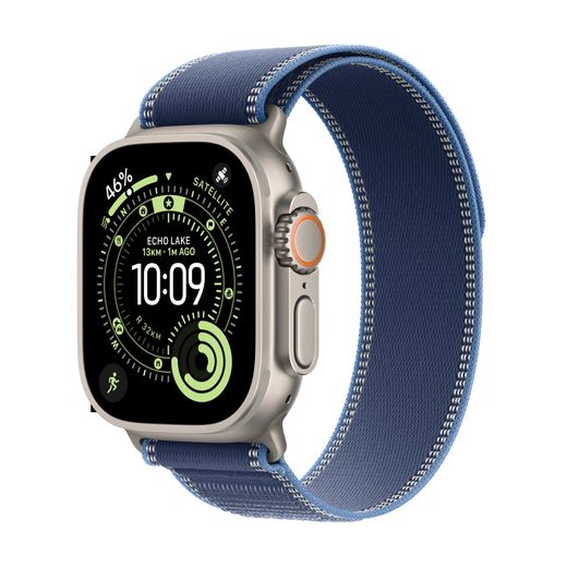 Apple Watch Ultra 3, 49mm, Natural Titanium Case, GPS + Cellular [2025] - Blue/Bright Blue Trail Loop - S/M