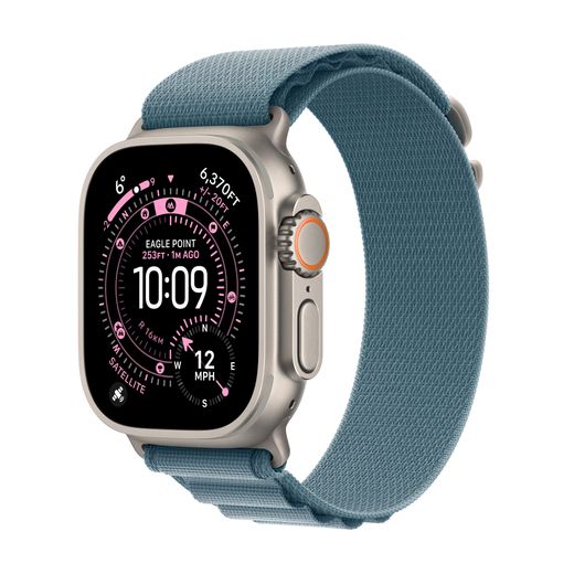 Apple Watch Ultra 3, 49mm, Natural Titanium Case, GPS + Cellular [2025] - Light Blue Alpine Loop - Small