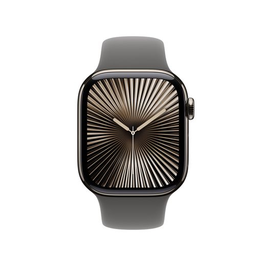 Apple Watch Series 10, 42mm, Natural Titanium Case, GPS + Cellular [2024] - Stone Grey Sport Band - S/M