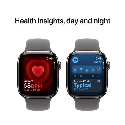 Apple Watch Series 10, 42mm, Natural Titanium Case, GPS + Cellular [2024] - Stone Grey Sport Band - S/M