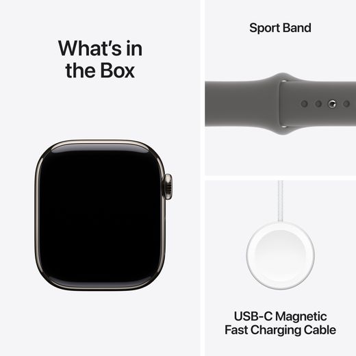Apple Watch Series 10, 42mm, Natural Titanium Case, GPS + Cellular [2024] - Stone Grey Sport Band - S/M