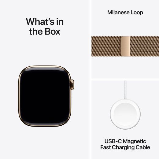 Apple Watch Series 11, 42mm, Gold Titanium Case, GPS + Cellular [2025] - Gold Milanese Loop