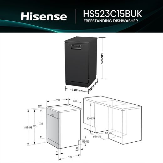 Hisense HS523C15BUK Slimline Dishwasher - Black