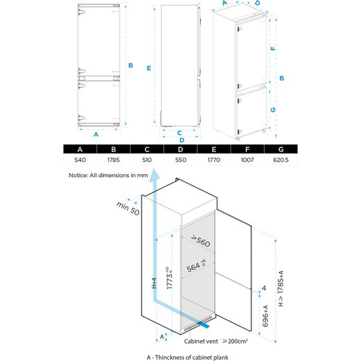 Midea Built In 177cm High E Rated 70/30 Fridge Freezer with Sliding Door Hinge Kit - White - MDRE379FGE01D